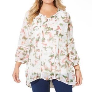This CATHERINES lightweight peasant top Soft,lightweight  soft crinkle chiffon3X